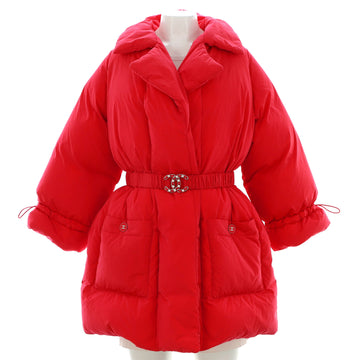 Chanel Women's Pearl Chained CC Belted Puffer Coat Quilted Polyamide with Down Blend
