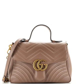 Gucci GG Marmont Top Handle Flap Bag Matelasse Leather Small