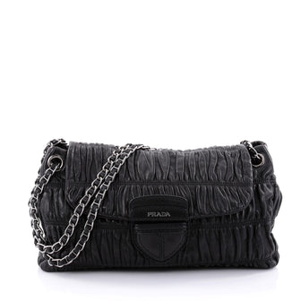 Prada Gaufre Chain Flap Shoulder Bag Nappa Leather Medium Black 2561402
