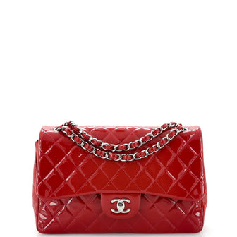 Chanel Classic Double Flap Bag Quilted Patent Jumbo