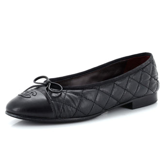 Chanel Women's CC Cap Toe Bow Ballerina Flats Quilted Leather