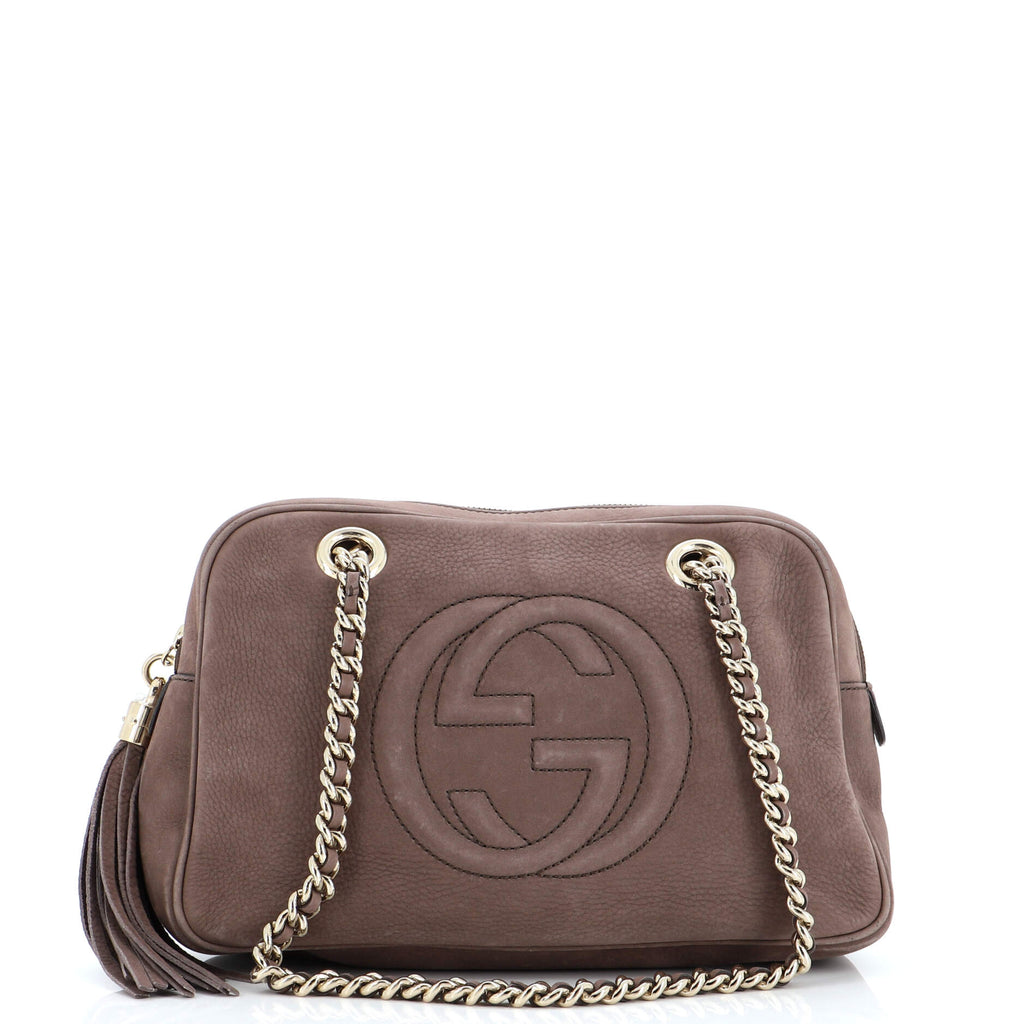 Gucci Soho Chain Zip Shoulder Bag Nubuck Small Neutral 2562291