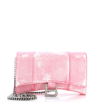 Balenciaga Hourglass Chain Wallet Denim Printed Leather
