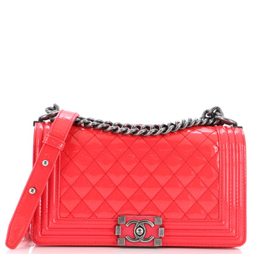 Chanel Boy Flap Bag Quilted Patent Old Medium