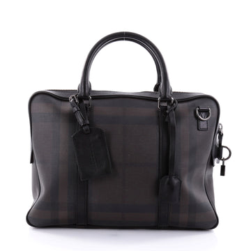 Burberry Newburg Briefcase Smoked Check Coated Canvas Medium Black 2563401