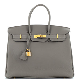 Hermes Birkin Handbag Grey Togo with Gold Hardware 35