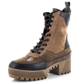 Louis Vuitton Women's Laureate Platform Desert Boots Suede with Monogram Canvas