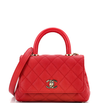 Chanel Coco Top Handle Bag Quilted Caviar with Lizard Embossed Handle Extra Mini