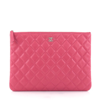 Chanel O Case Clutch Quilted Lambskin Medium Pink 2565101