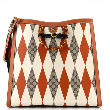 Gucci Diana NM Bamboo Handle Tote Rhombus GG Coated Canvas with Leather Large