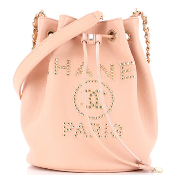 Chanel Deauville Drawstring Bucket Bag Studded Caviar Medium