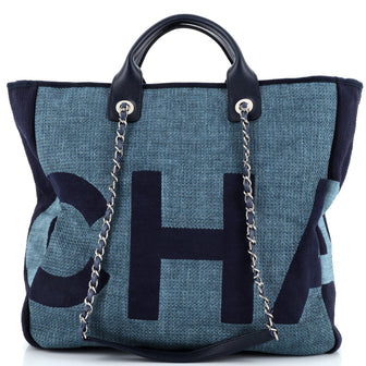 Chanel Deauville Logo Shopping Tote Printed Raffia Large