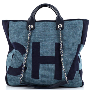 Chanel Deauville Logo Shopping Tote Printed Raffia Large