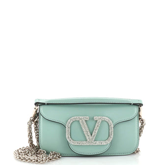 Valentino Garavani VLogo Loco Flap Shoulder Bag Leather with Crystals Small