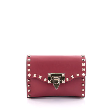 Valentino Rockstud Flip Lock Flap Bag Leather Mini Red 2565701