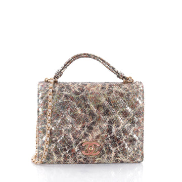 Chanel Full Flap Accordion Shoulder Bag Quilted Python 2565803