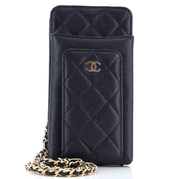 Chanel O Phone Holder Crossbody Bag Quilted Caviar