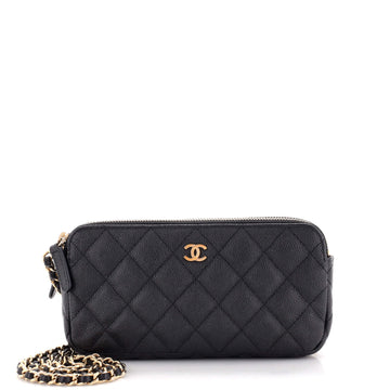 Chanel Double Zip Clutch with Chain Quilted Caviar