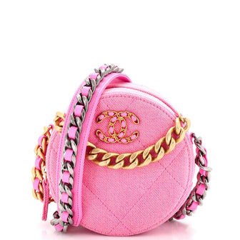 Chanel 19 Round Clutch with Chain Quilted Denim