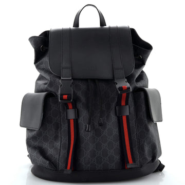 Gucci Double Pocket Buckle Backpack GG Coated Canvas Large