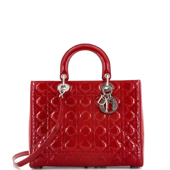 Christian Dior Lady Dior Bag Cannage Quilt Patent Large