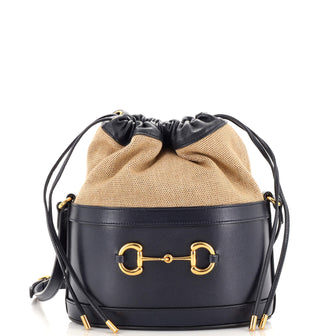 Gucci Horsebit 1955 Bucket Crossbody Bag Leather and Canvas Small