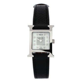Hermes Heure H Quartz Watch Stainless Steel and Leather with Diamond Markers and Mother of Pearl 21