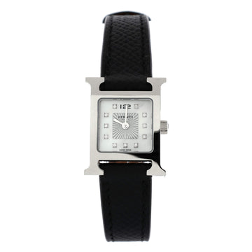 Hermes Heure H Quartz Watch Stainless Steel and Leather with Diamond Markers and Mother of Pearl 21