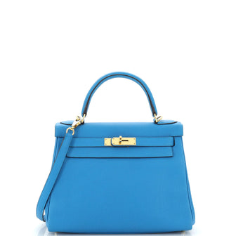 Hermes Kelly Handbag Blue Togo with Gold Hardware 28