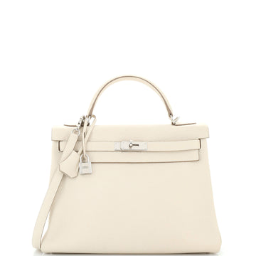 Hermes Kelly Handbag Light Clemence with Palladium Hardware 32