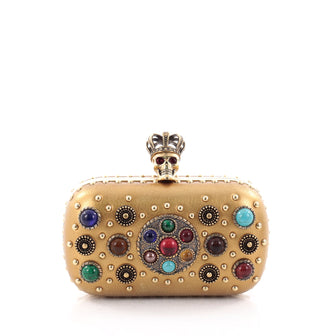 Alexander McQueen Skull Box Clutch Jewel Embellished Leather Small Gold 2568103