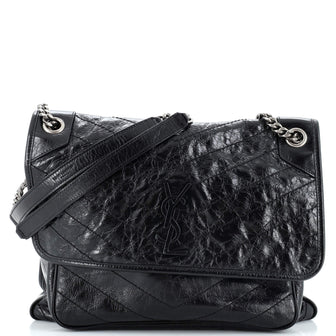 Saint Laurent Niki Chain Flap Bag Matelasse Chevron Leather Large