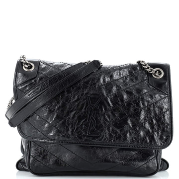 Saint Laurent Niki Chain Flap Bag Matelasse Chevron Leather Large