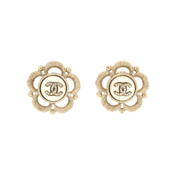 Chanel CC Camellia Stud Earrings Metal with Faux Pearl and Crystals