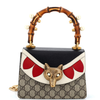 Gucci Broche Bamboo Top Handle Bag GG Coated Canvas and Leather Mini