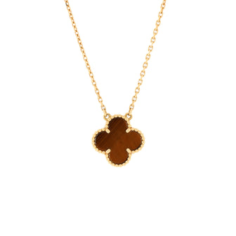 Van Cleef & Arpels Vintage Alhambra Pendant Necklace 18K Yellow Gold and Tiger Eye