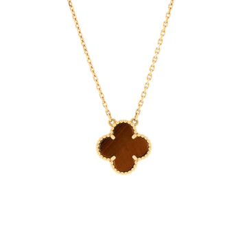 Van Cleef & Arpels Vintage Alhambra Pendant Necklace 18K Yellow Gold and Tiger Eye