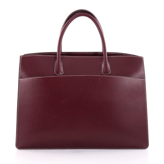 Hermes White Bus Handbag Leather 39 Red 2571002