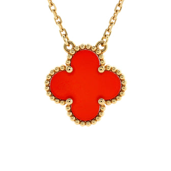 Van Cleef & Arpels Vintage Alhambra Pendant Necklace 18K Yellow Gold and Carnelian