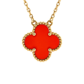 Van Cleef & Arpels Vintage Alhambra Pendant Necklace 18K Yellow Gold and Carnelian