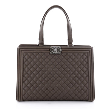 Chanel Boy Shopping Tote Quilted Caviar Large Green 2571401