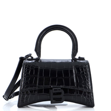 Balenciaga Hourglass Top Handle Bag Crocodile Embossed Leather XS