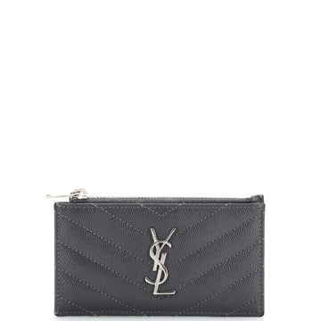 Saint Laurent Monogram Fragments Zip Card Holder Matelasse Chevron Leather