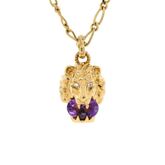 Gucci Lion Head Necklace 18K Yellow Gold with Amethyst and Diamonds