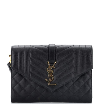 Saint Laurent Classic Monogram Envelope Wristlet Clutch Mixed Matelasse Leather