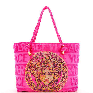 Versace Crystal Medusa Icon Tote Embellished Logo Terry Cloth Large