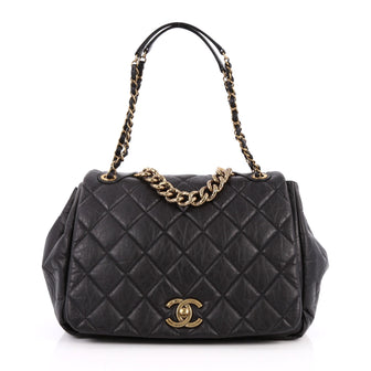 Chanel Pondichery Flap Bag Quilted Aged Calfskin Large Black 2573402