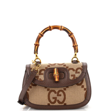 Gucci Bamboo 1947 Top Handle Bag Jumbo GG Canvas Small