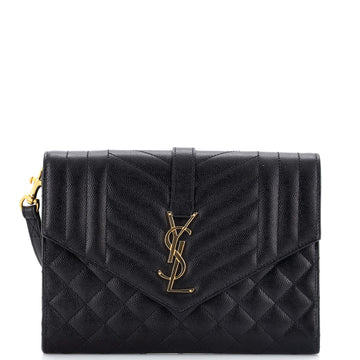 Saint Laurent Classic Monogram Envelope Wristlet Clutch Mixed Matelasse Leather