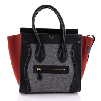 Celine Tricolor Luggage Handbag Felt Micro Black 2575201